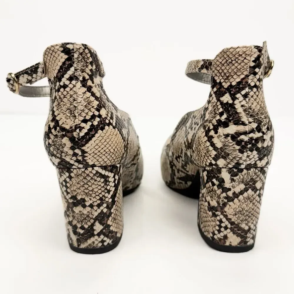 Worthington Snakeskin Block Heel Faux Leather Ankle Strap Pointed Toe‎ Pump 7.5M